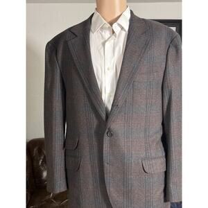Brunello Cucinelli Burgundy Blue Flannel Plaid Blazer Jacket 54 44R Wool Cashmer